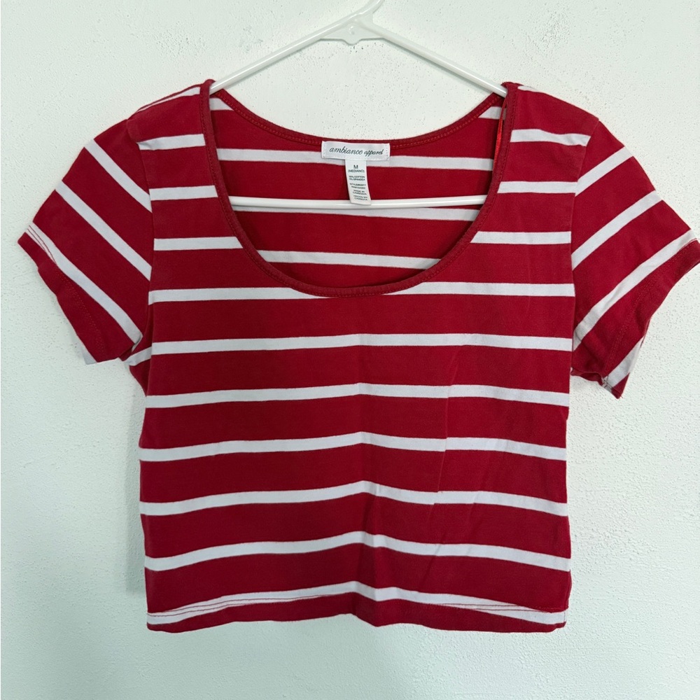Red and White Striped Crop Top